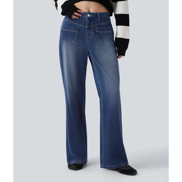 HALARA Denim - NEW Halara Flex Mid Rise Straight Leg Casual Jeans‎ with Pockets Size L